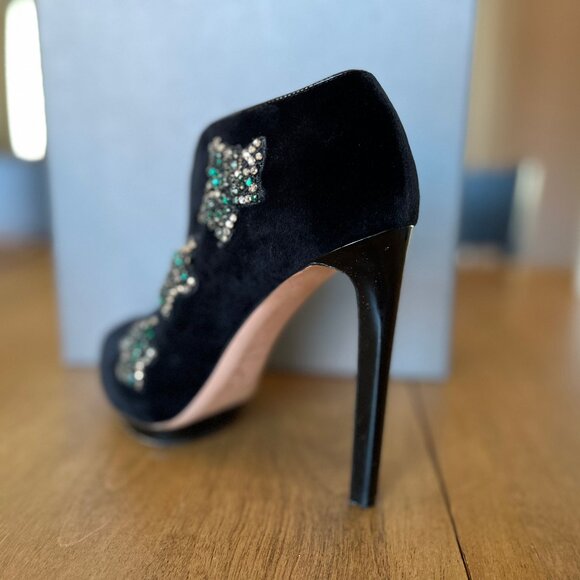 Alexander McQueen Black Velvet Shoes Sandal Boots Pelle Cuoio High Hills Size 39 - Picture 7 of 12